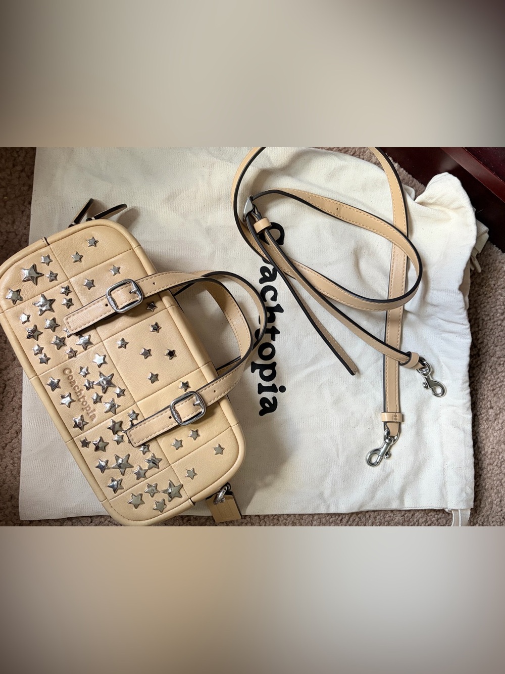 Coach Coachtopia Alter/Ego Shoulder Bag Honey Cream Double Straps Custom Stars